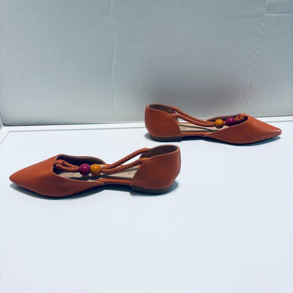 Gabriela Pumpkin Orange Beads Pointed Toe Flats Size BRAZIL 37 US 8 - Picture 5 of 12